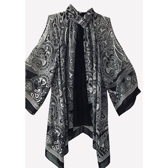 Chico’s Black Label Sheer Blouse Cold Shoulder Sleeves Size 00 - Picture 1 of 10